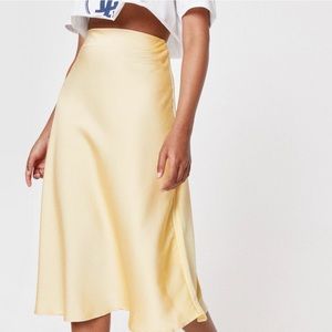 Satin Bias Cut Hem Midi Skirt
